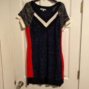Extra touch 2x  short sleeve knit sweater dress Red white blues